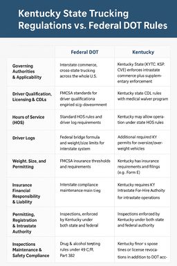 Kentucky state trucking regulations vs. federal DOT rules