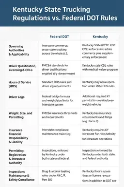 Kentucky state trucking regulations vs. federal DOT rules