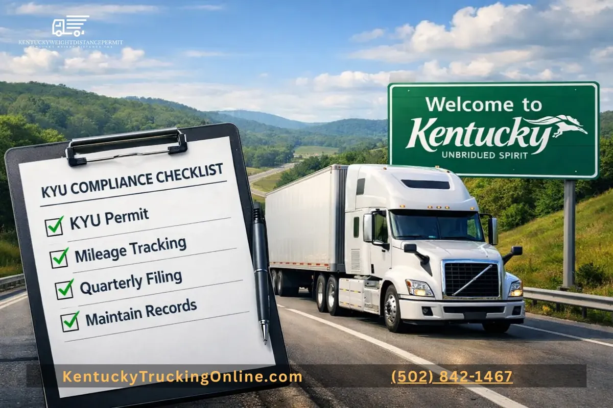 Semi-truck with KYU compliance checklist in Kentucky.