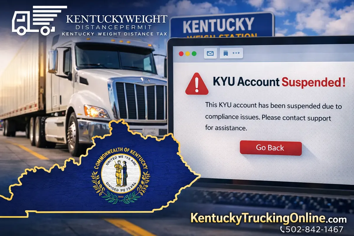 KYU account suspended notice with Kentucky truck.