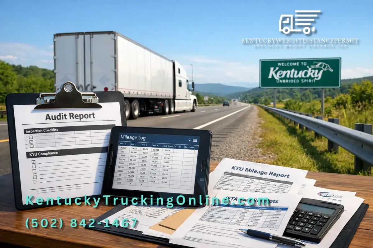 KYU audit documents with truck on highway