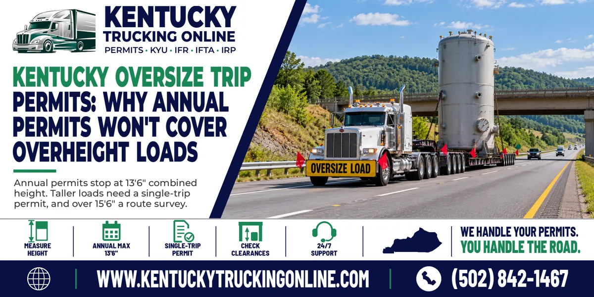 Truck hauling a tall tank with an OVERSIZE LOAD banner on a Kentucky highway near an overpass