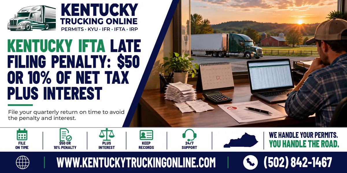 Kentucky IFTA late filing penalty notice on a desk